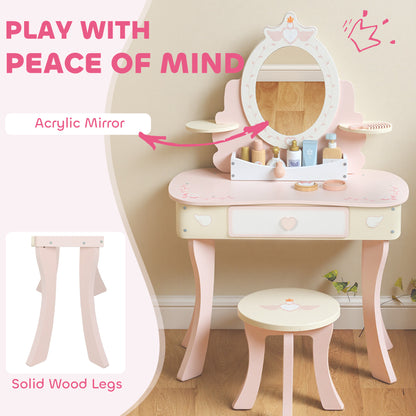 Girls Vanity Set Mirror Stool 7 Play Accessories Pink - Aiyaplay image 6