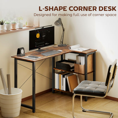 L Shaped Corner Computer Desk with Bookshelf, 120 x 73.2 x 75cm - Rustic Brown - HOMCOM image 3