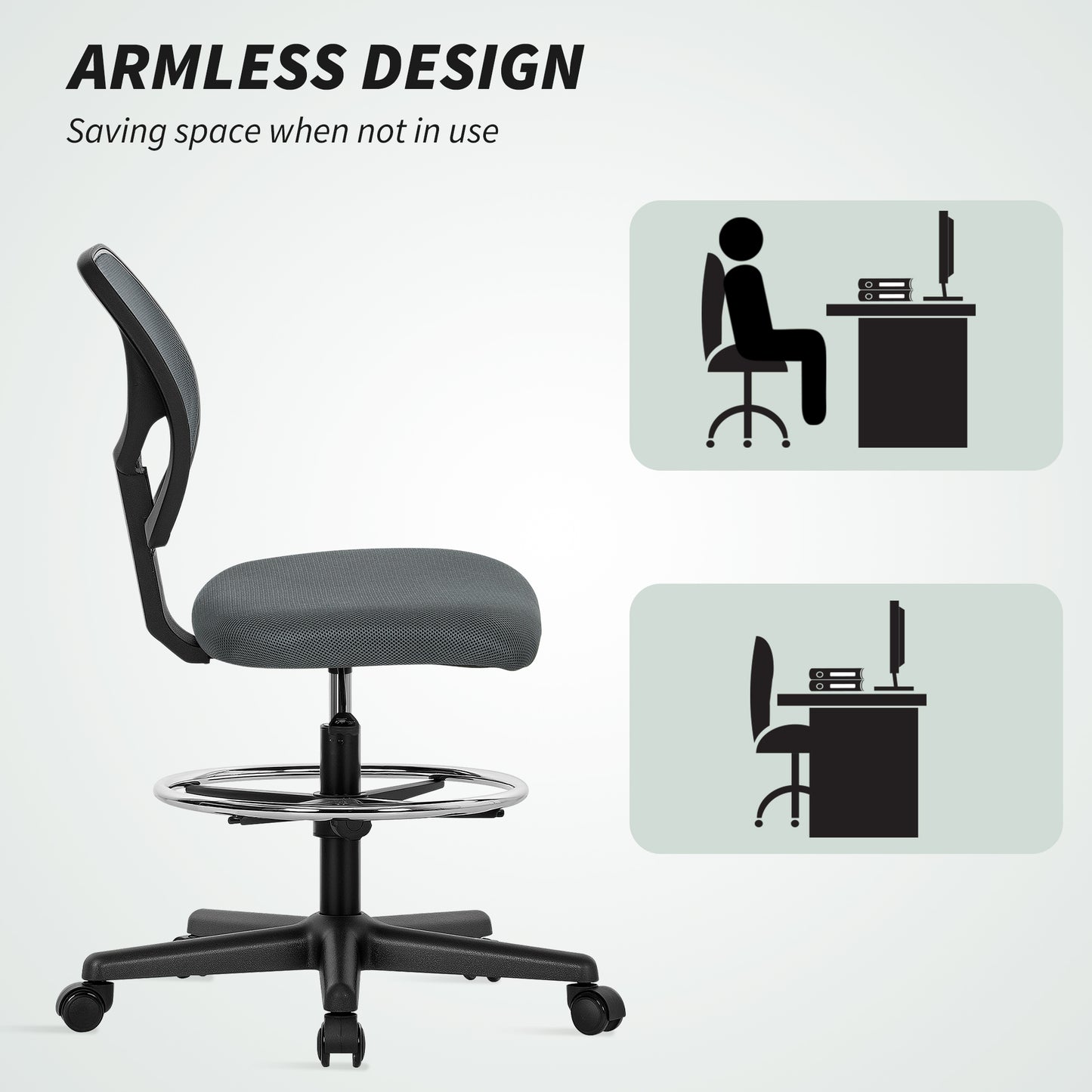 Ergonomic Mesh Standing Desk Chair Footrest Ring Seat - Vinsetto image 5