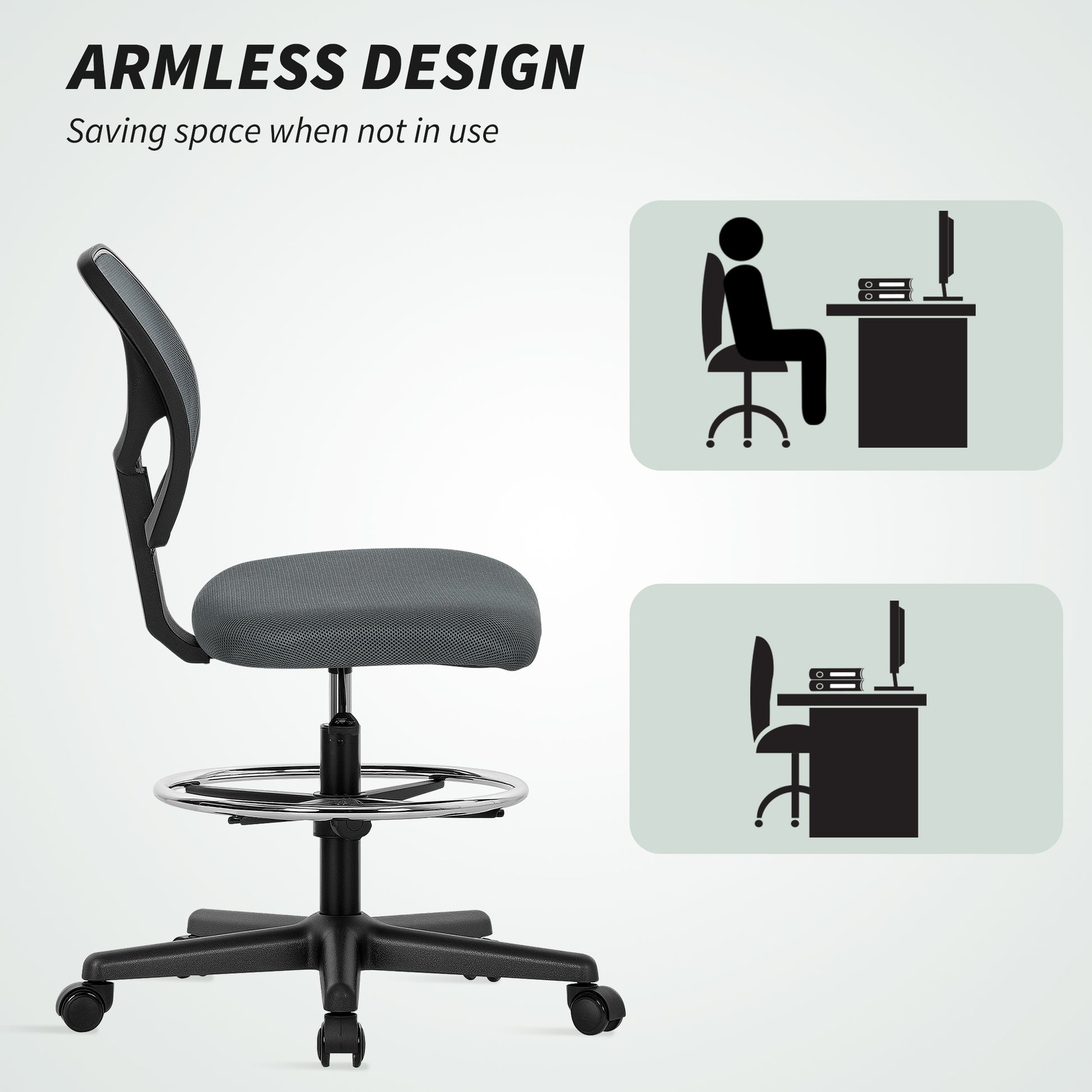 Ergonomic Mesh Standing Desk Chair Footrest Ring Seat - Vinsetto image 5