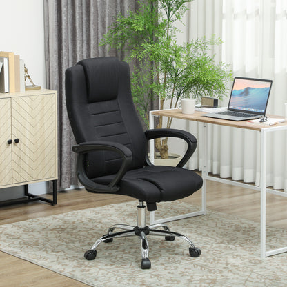 Linen Look Swivel Office Chair Black - Vinsetto image 1