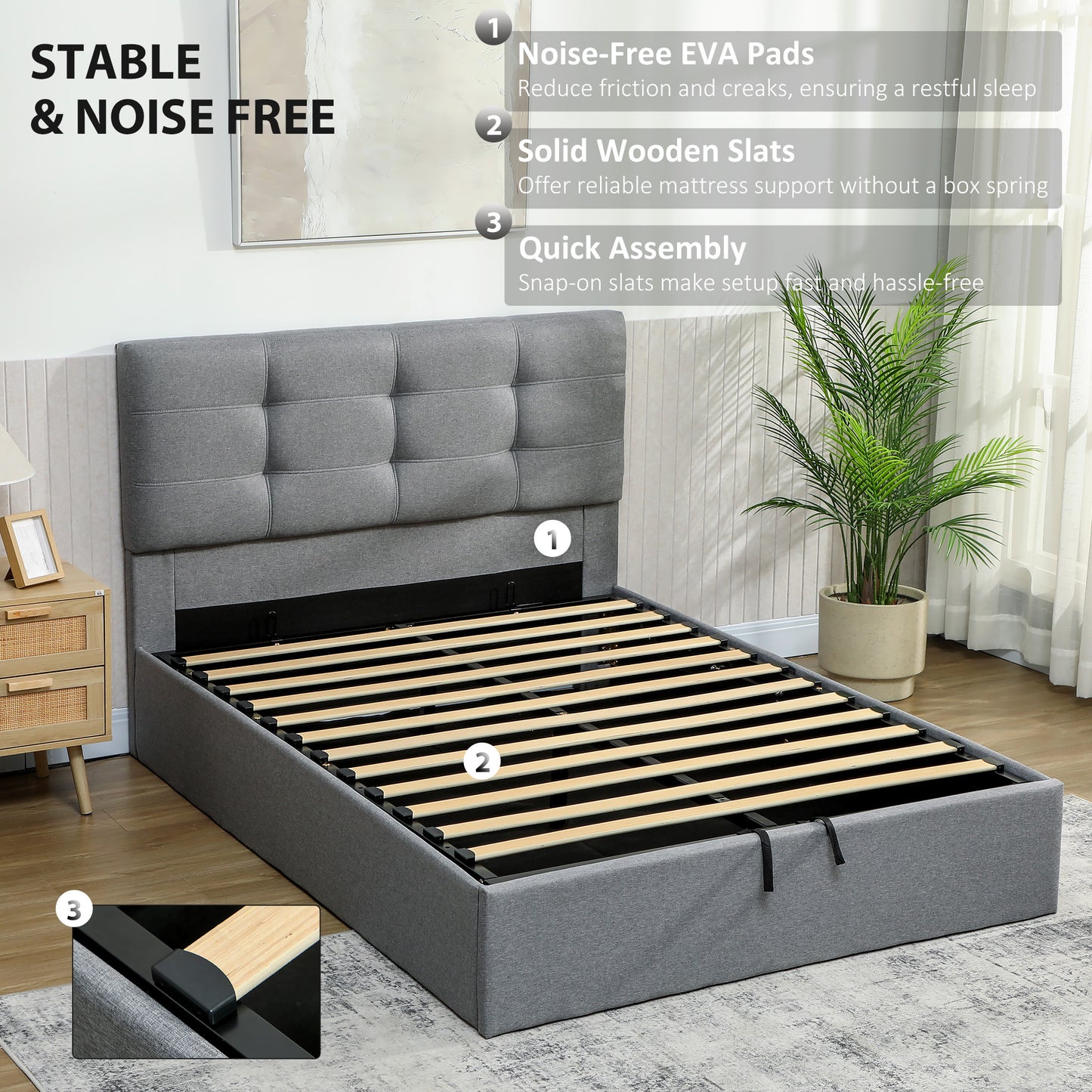 4ft 6" Double Ottoman Bed Gas Lift Storage Grey - Homcom image 6