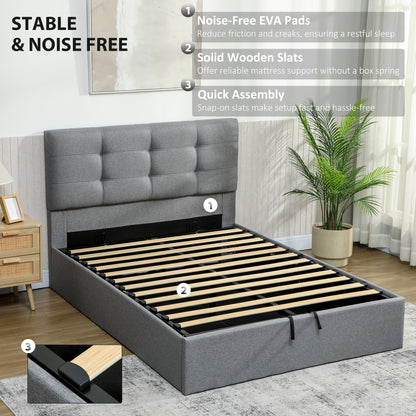 4ft 6" Double Ottoman Bed Gas Lift Storage Grey - Homcom image 6