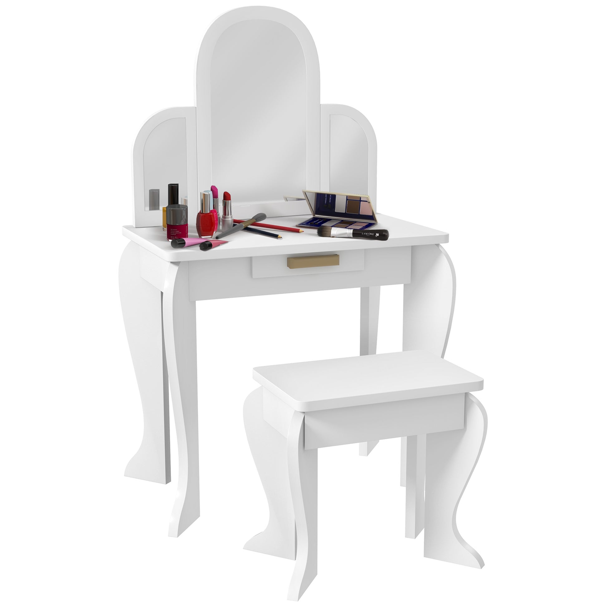Kids Dressing Table Set Mirror Drawer White - Homcom image 0