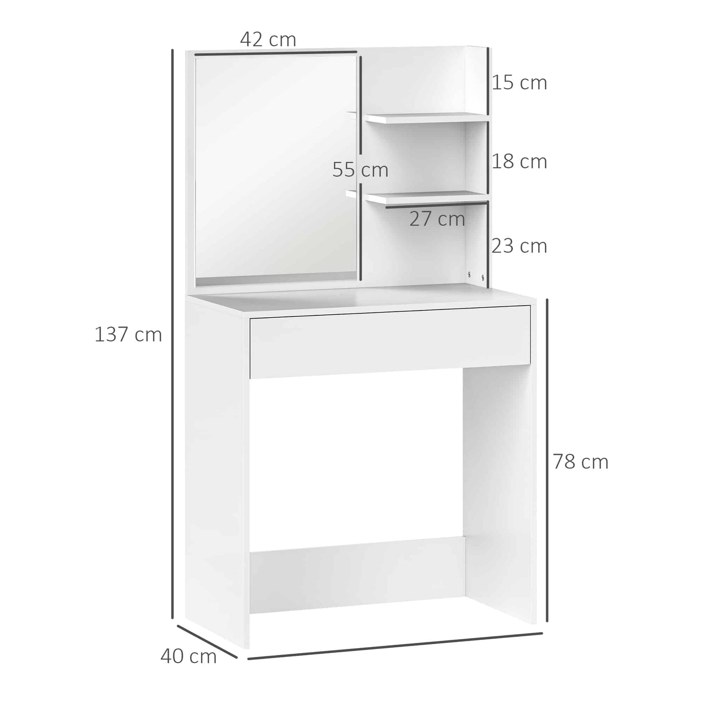 Dressing Table Mirror Storage White - Homcom image 2