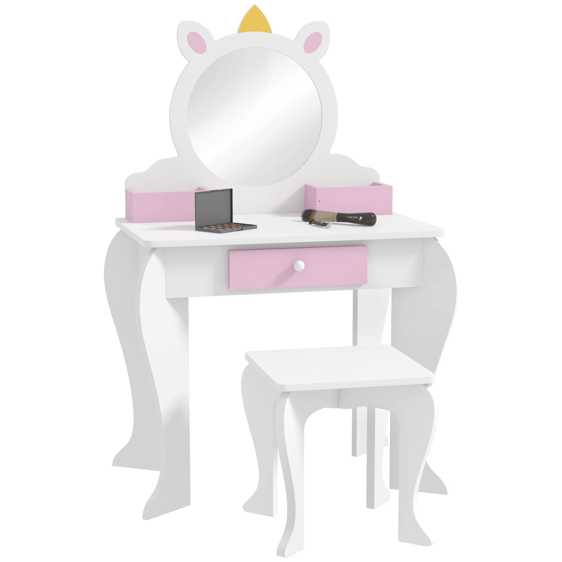 UnicornDesign Kids Dressing Table Mirror Stool White - Zonekiz image 0