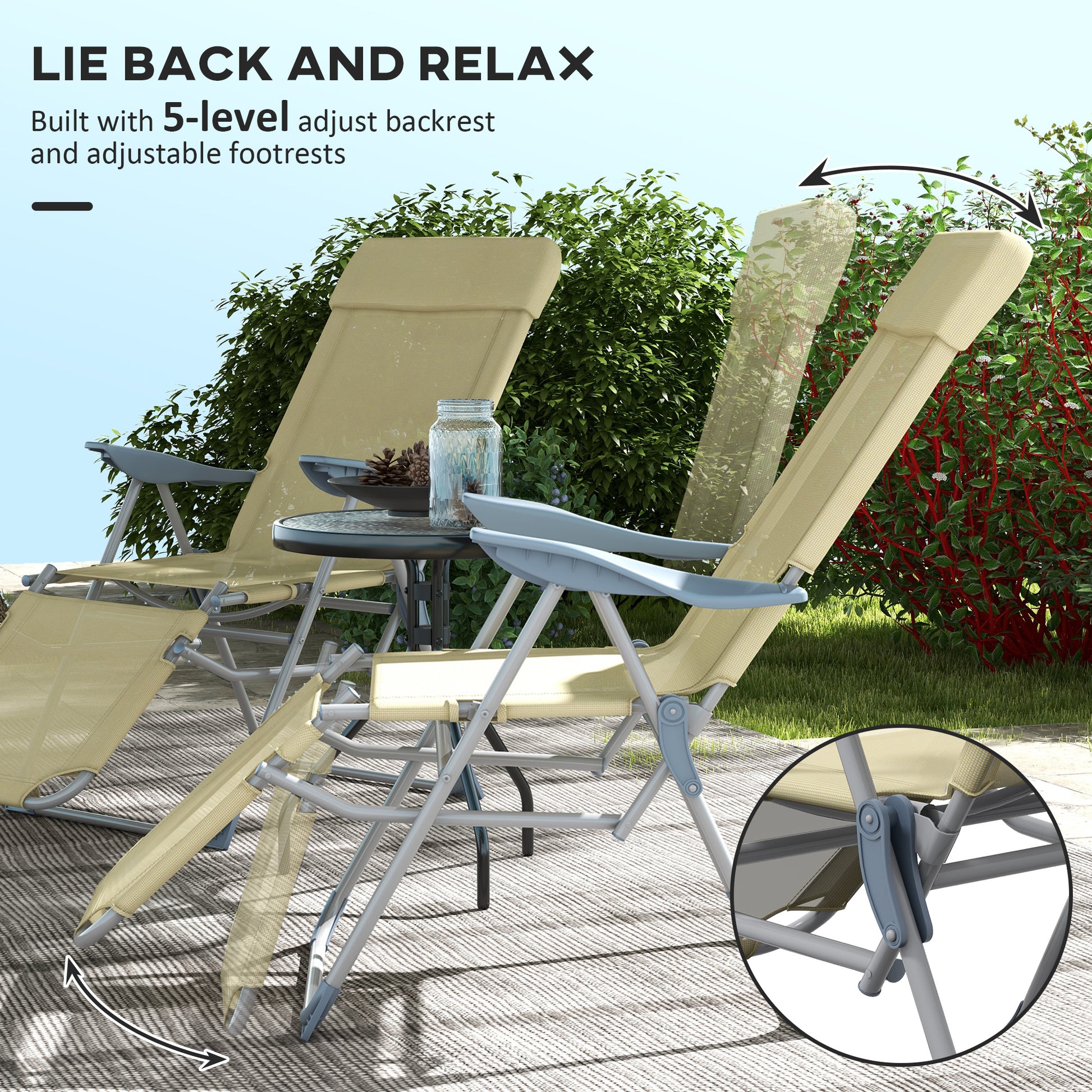 Set of Two Sun Loungers Five Position Backs Beige - Outsunny image 6