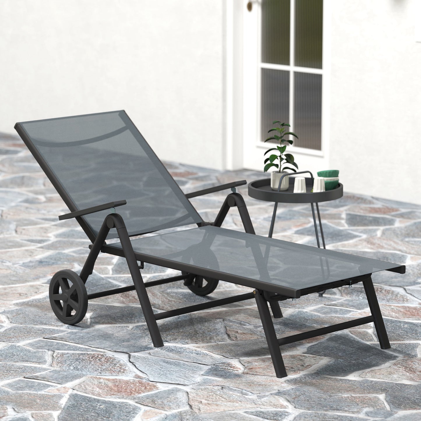 Five Position Reclining Sun Lounger Grey - Outsunny image 7