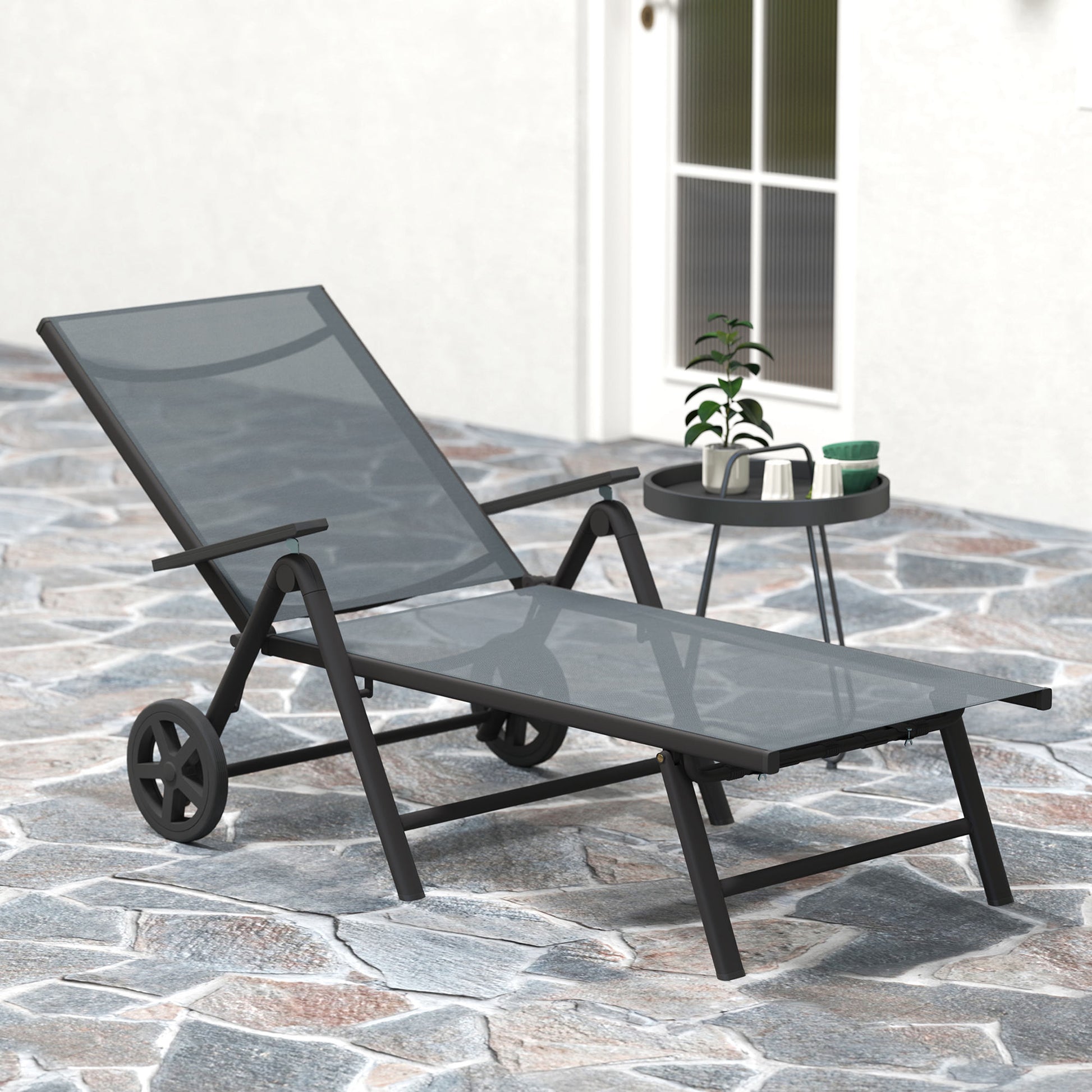 Five Position Reclining Sun Lounger Grey - Outsunny image 7
