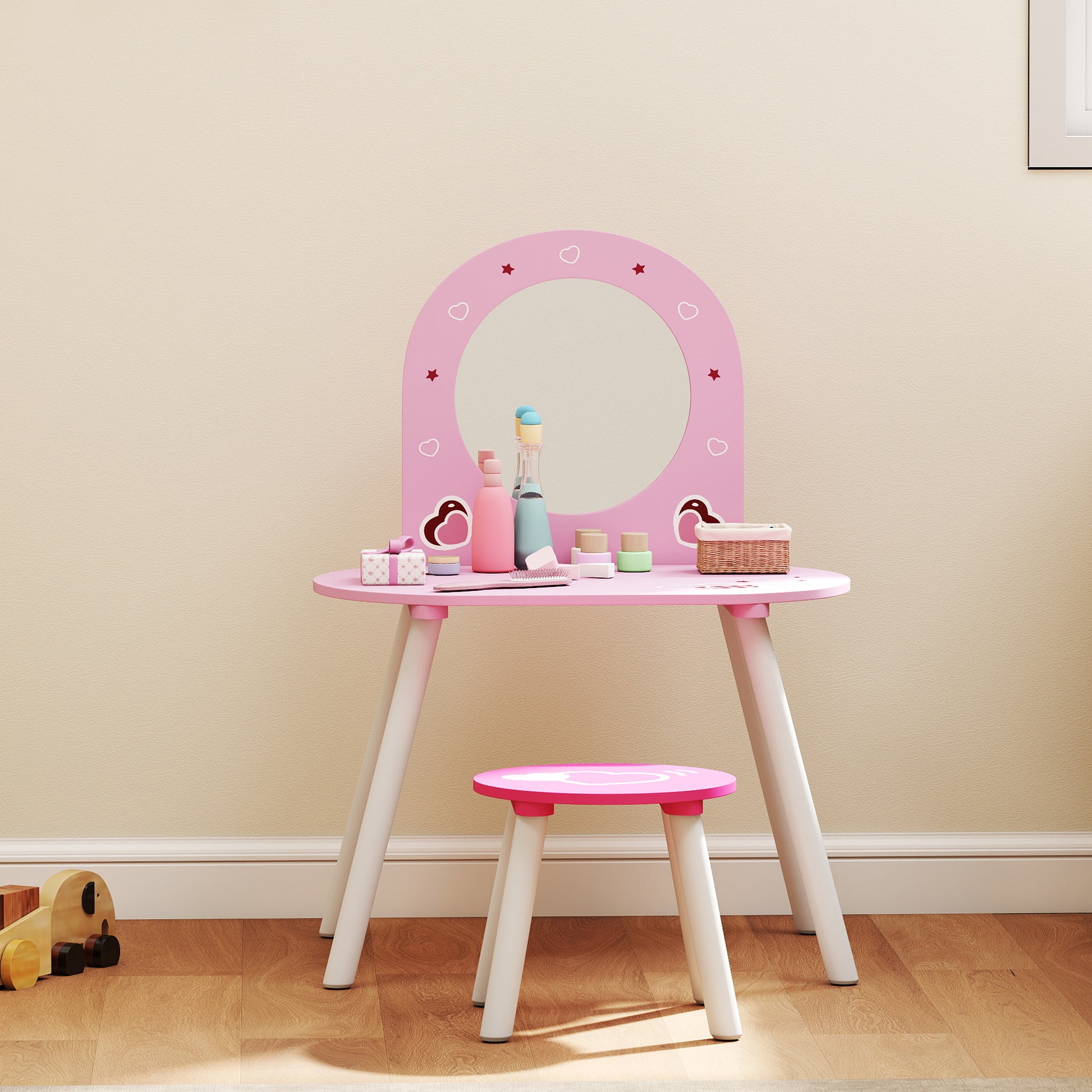 Kids Dressing Table Mirror Stool Ages 3-6 Years Pink - Aiyaplay image 8