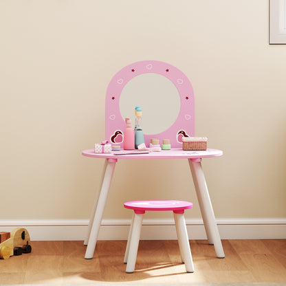 Kids Dressing Table Mirror Stool Ages 3-6 Years Pink - Aiyaplay image 8