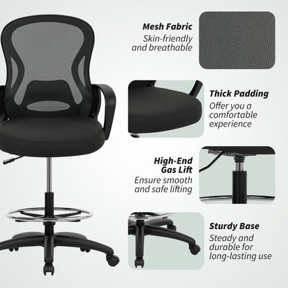Drafting Chair with Adjustable Footrest Black - Vinsetto image 7