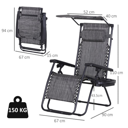 2 Piece Foldable Reclining Chair Headrest Footrest - Outsunny image 2