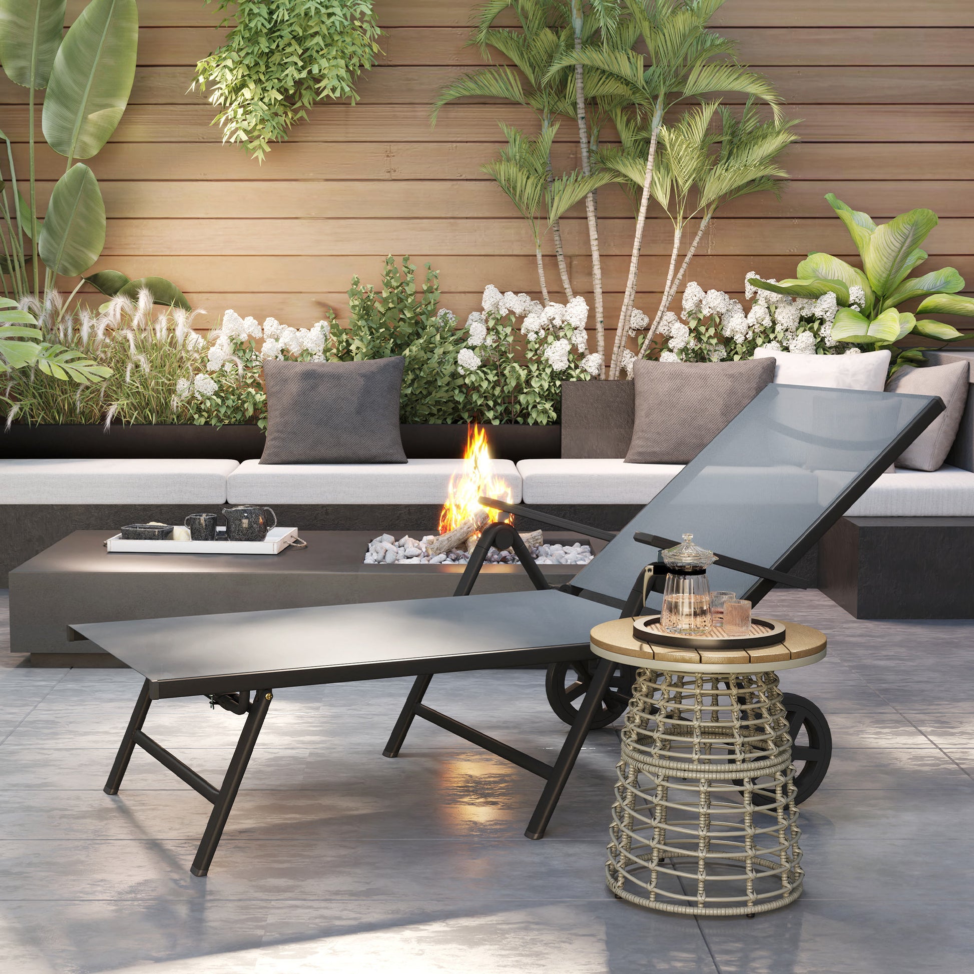 Five Position Reclining Sun Lounger Grey - Outsunny image 8