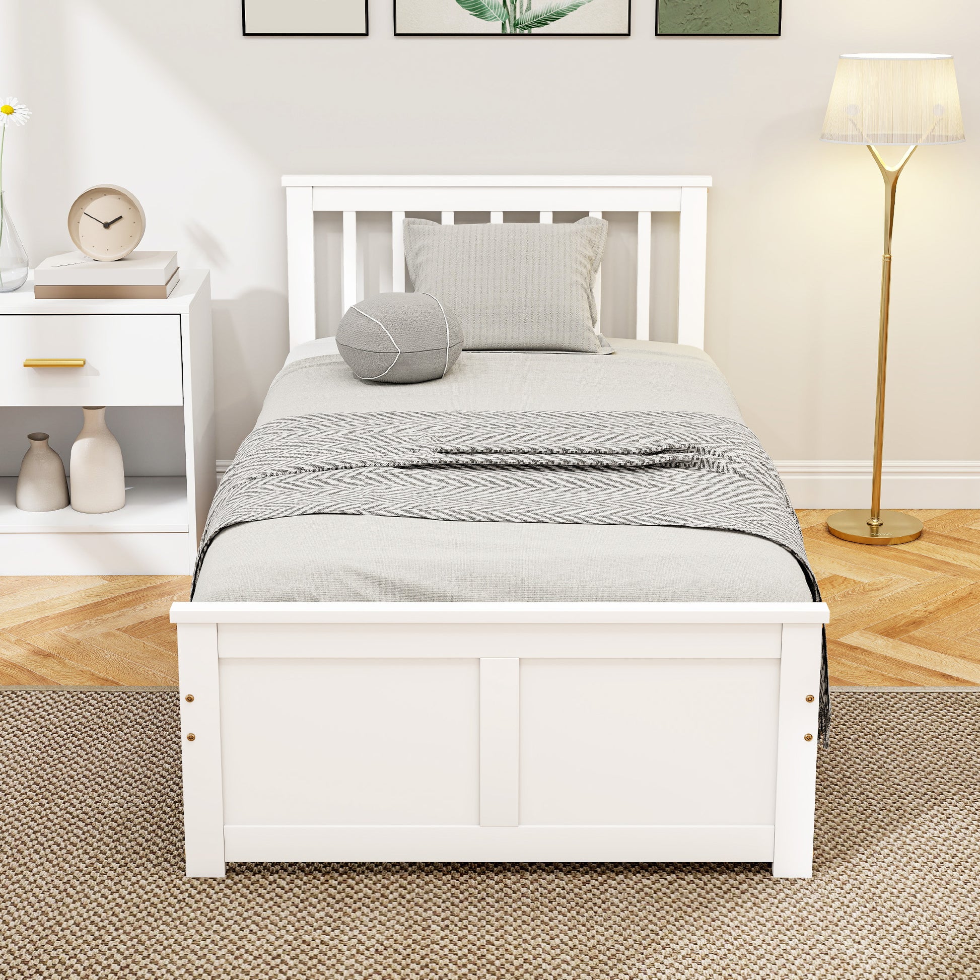 Wooden Single Bed Frame Drawers White - Homcom image 1