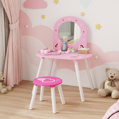 Kids Dressing Table Mirror Stool Ages 3-6 Years Pink - Aiyaplay image 7