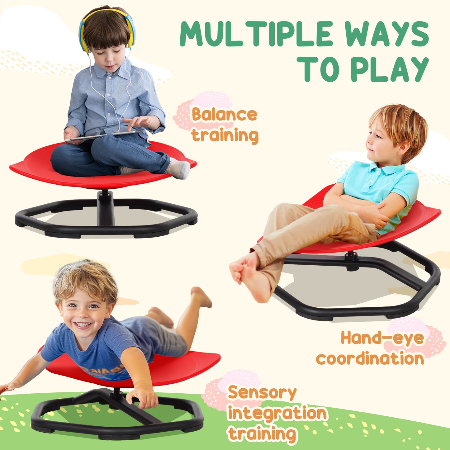 Sensory Spinning Chair Kids Coordination Balance Red - Aiyaplay image 5