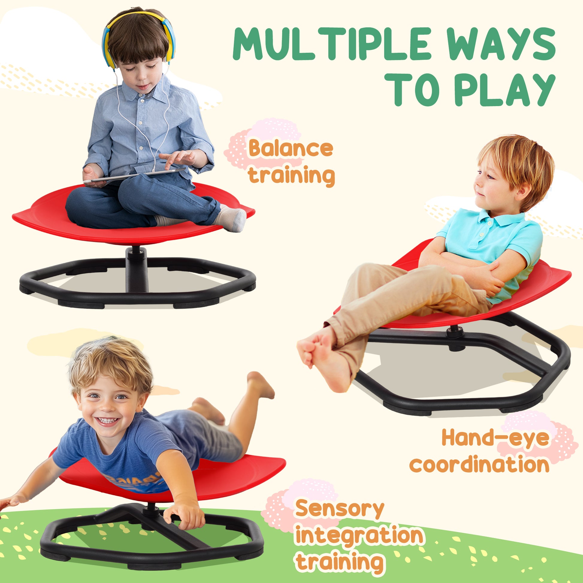 Sensory Spinning Chair Kids Coordination Balance Red - Aiyaplay image 5