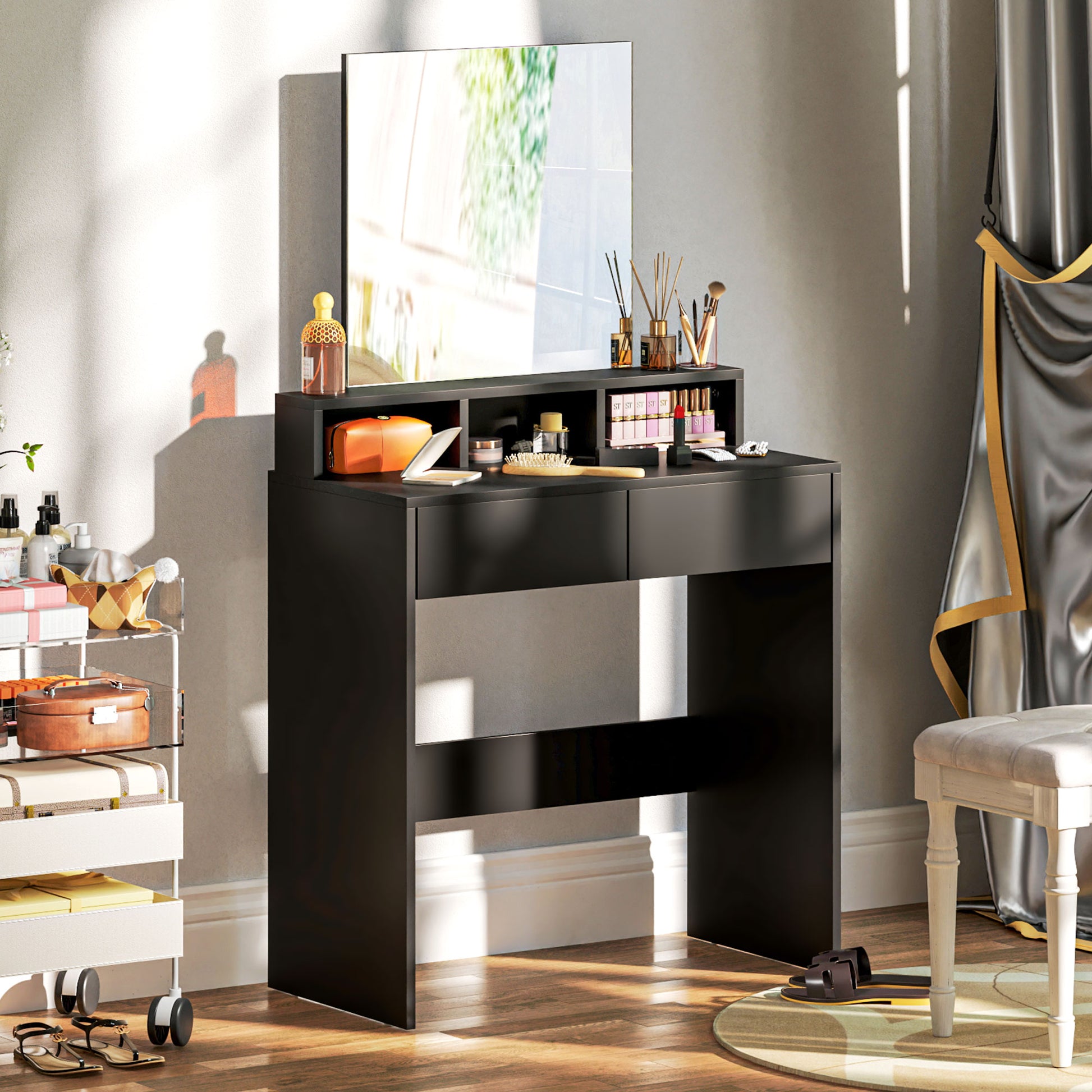 Multi Storage Dressing Table Mirror Black - Homcom image 6
