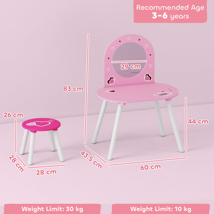 Kids Dressing Table Mirror Stool Ages 3-6 Years Pink - Aiyaplay image 2