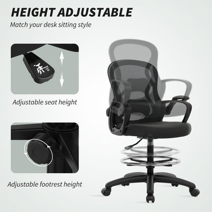 Drafting Chair with Adjustable Footrest Black - Vinsetto image 3