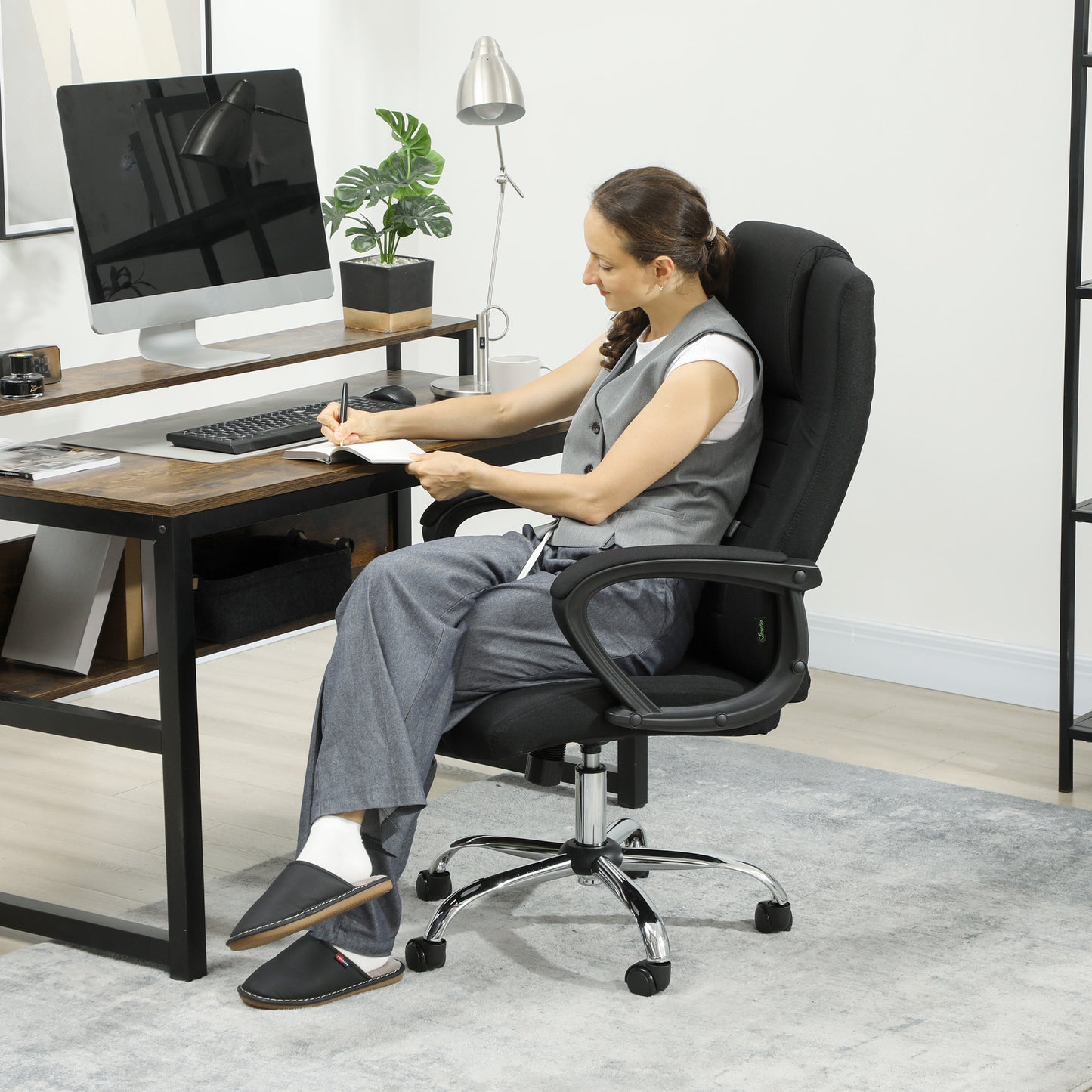 Linen Look Swivel Office Chair Black - Vinsetto image 7