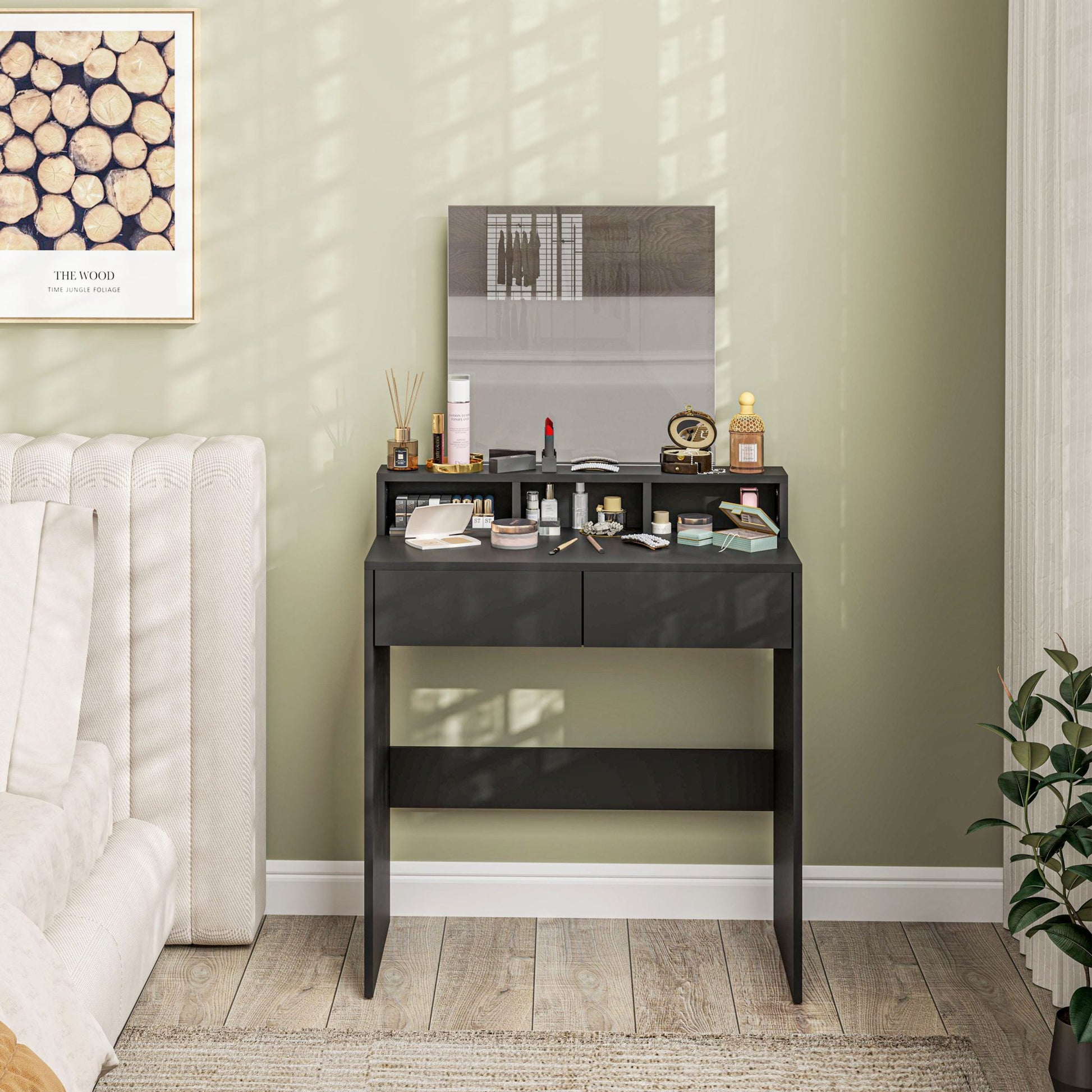 Multi Storage Dressing Table Mirror Black - Homcom image 7