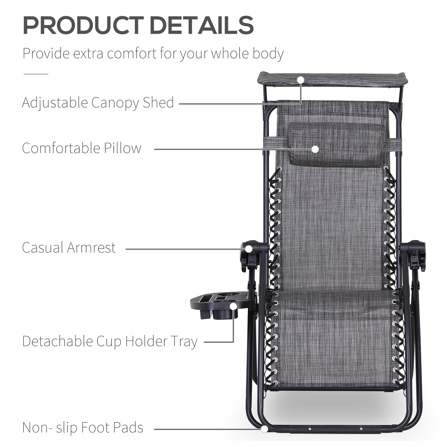 2 Piece Foldable Reclining Chair Headrest Footrest - Outsunny image 3