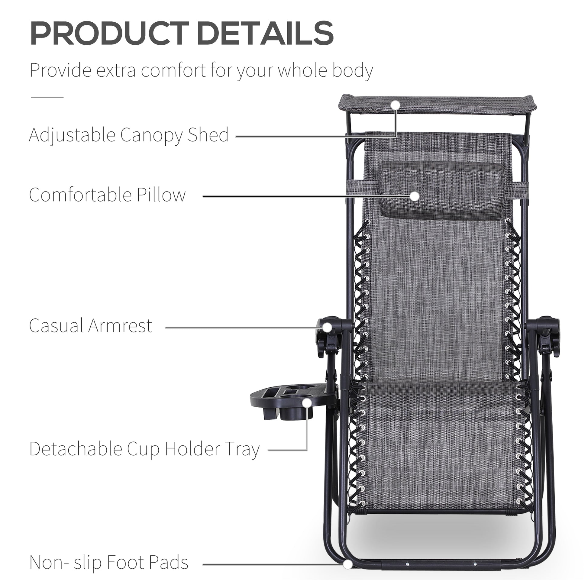 2 Piece Foldable Reclining Chair Headrest Footrest - Outsunny image 3