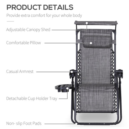 2 Piece Foldable Reclining Chair Headrest Footrest - Outsunny image 3
