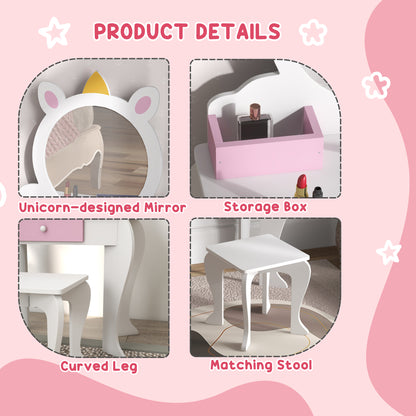UnicornDesign Kids Dressing Table Mirror Stool White - Zonekiz image 5