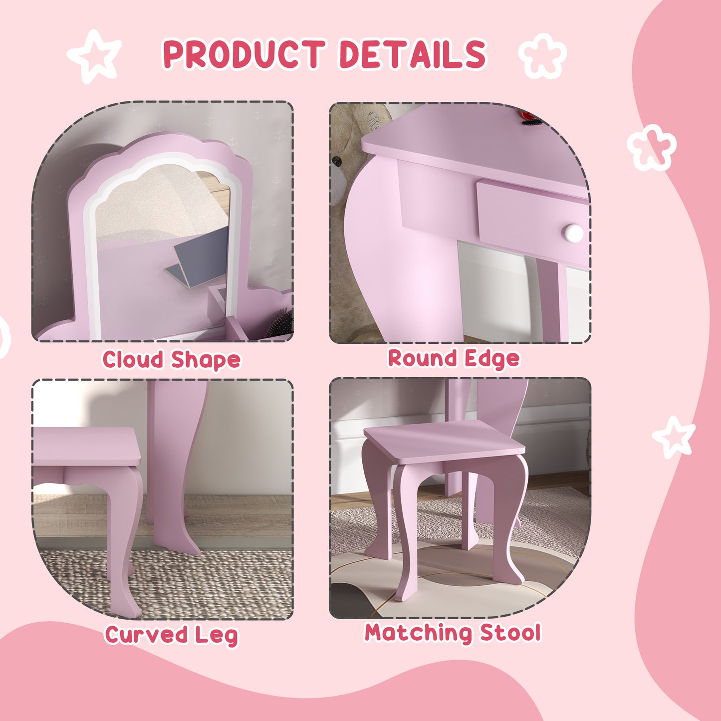 Kids Vanity Table Pink - Zonekiz image 6