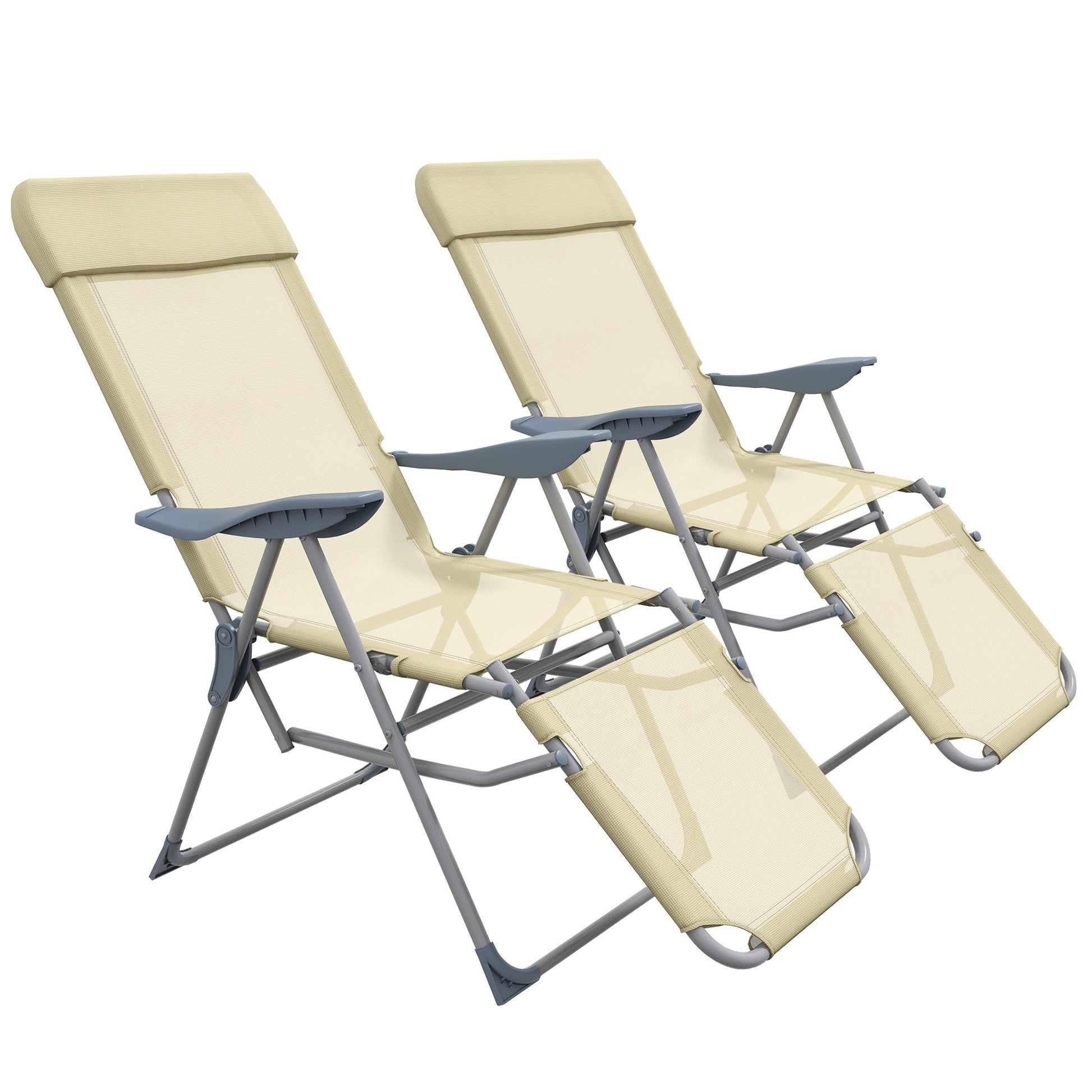 Set of Two Sun Loungers Five Position Backs Beige - Outsunny image 0
