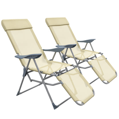 Set of Two Sun Loungers Five Position Backs Beige - Outsunny image 0