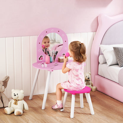 Kids Dressing Table Mirror Stool Ages 3-6 Years Pink - Aiyaplay image 1