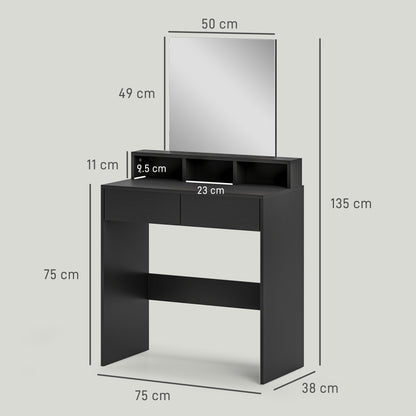 Multi Storage Dressing Table Mirror Black - Homcom image 2