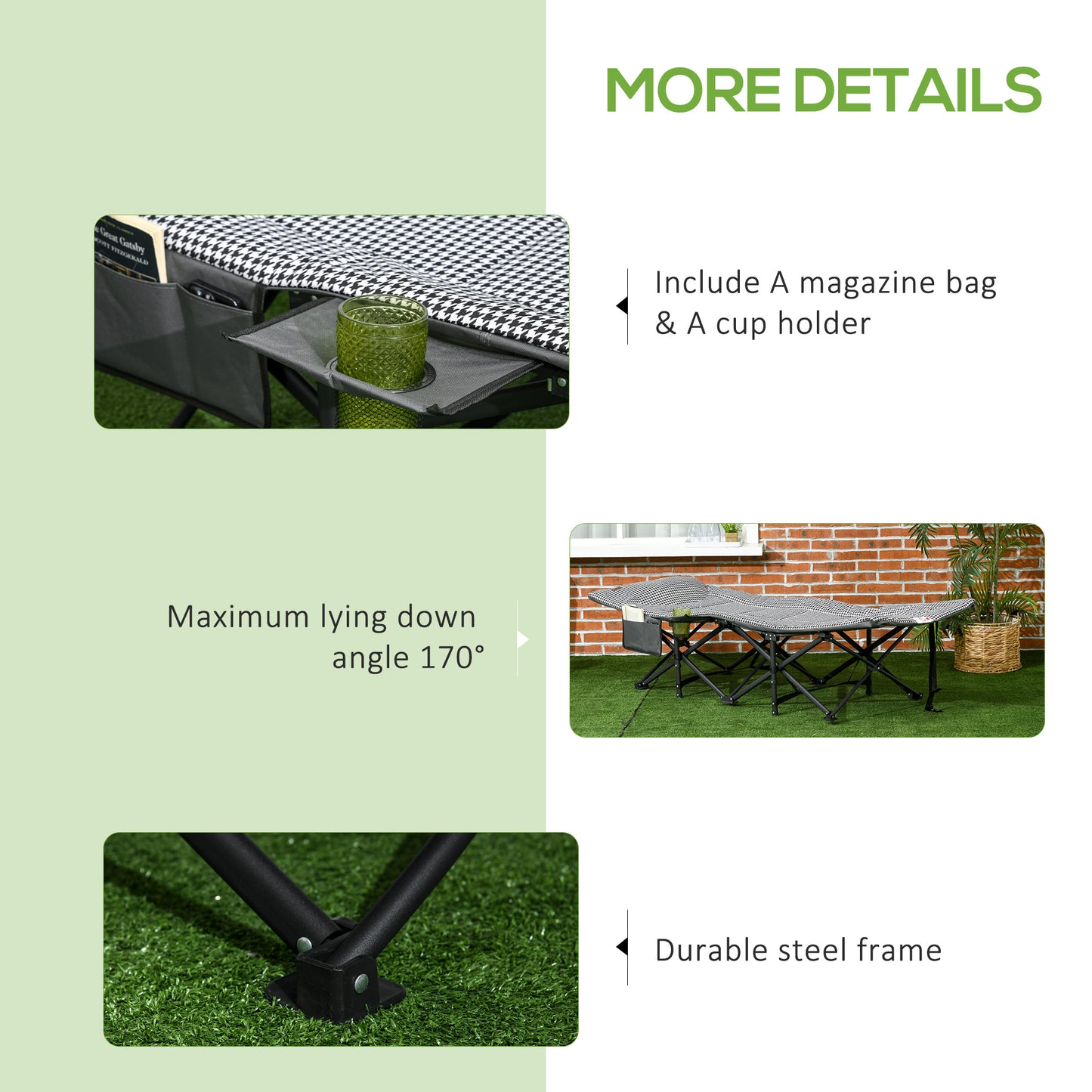Foldable Camp Bed Padded Patio Camping Bed Carry Bag - Outsunny image 5