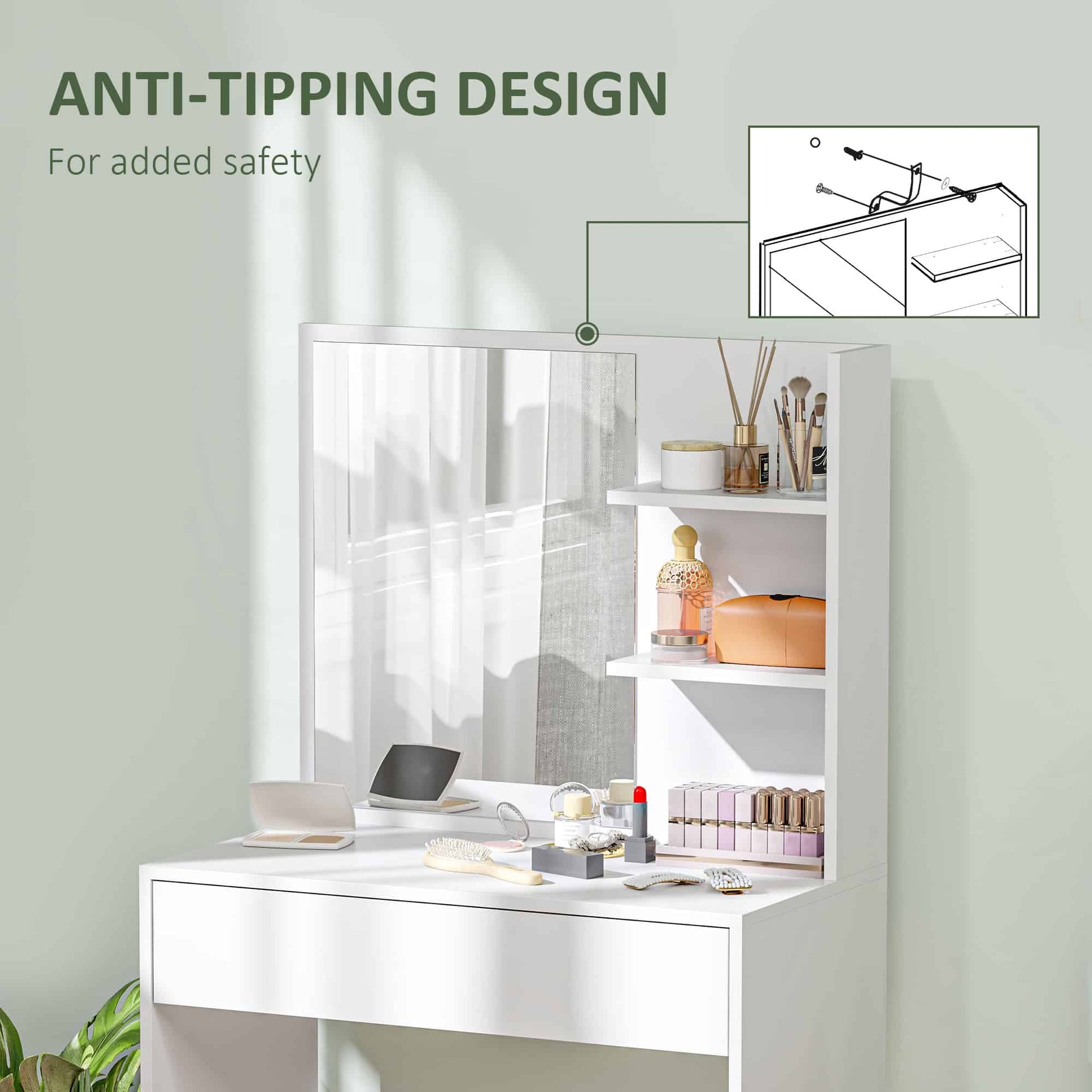 Dressing Table Mirror Storage White - Homcom image 6