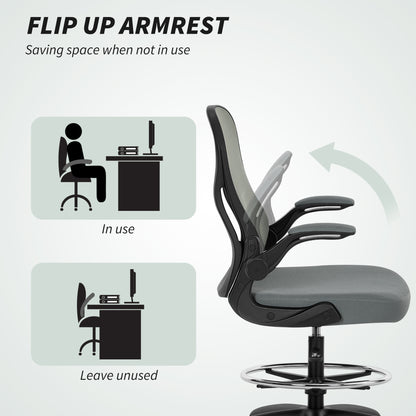 Draughtsman Chair with Flip up Armrests Charcoal Grey - Vinsetto image 6