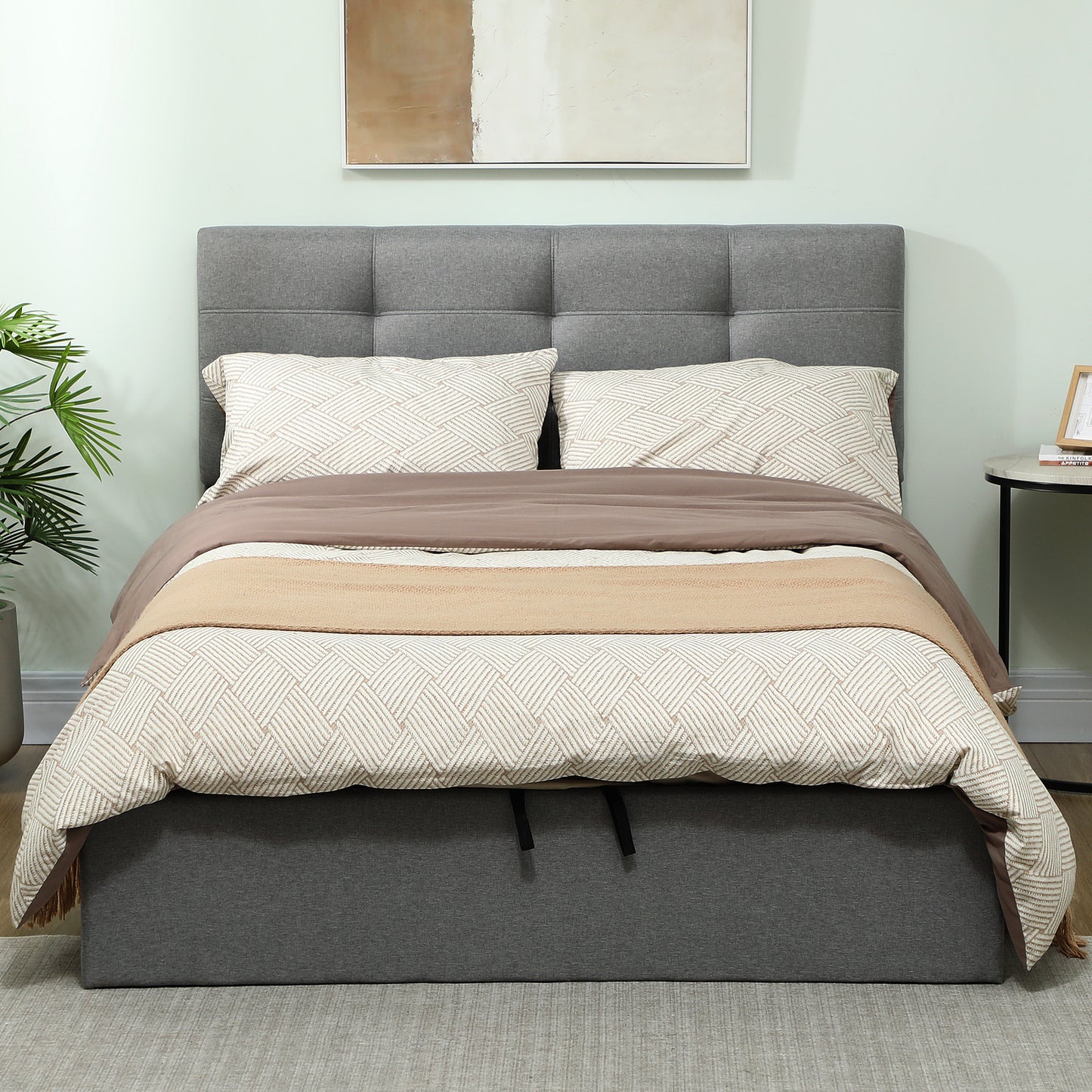 4ft 6" Double Ottoman Bed Gas Lift Storage Grey - Homcom image 1