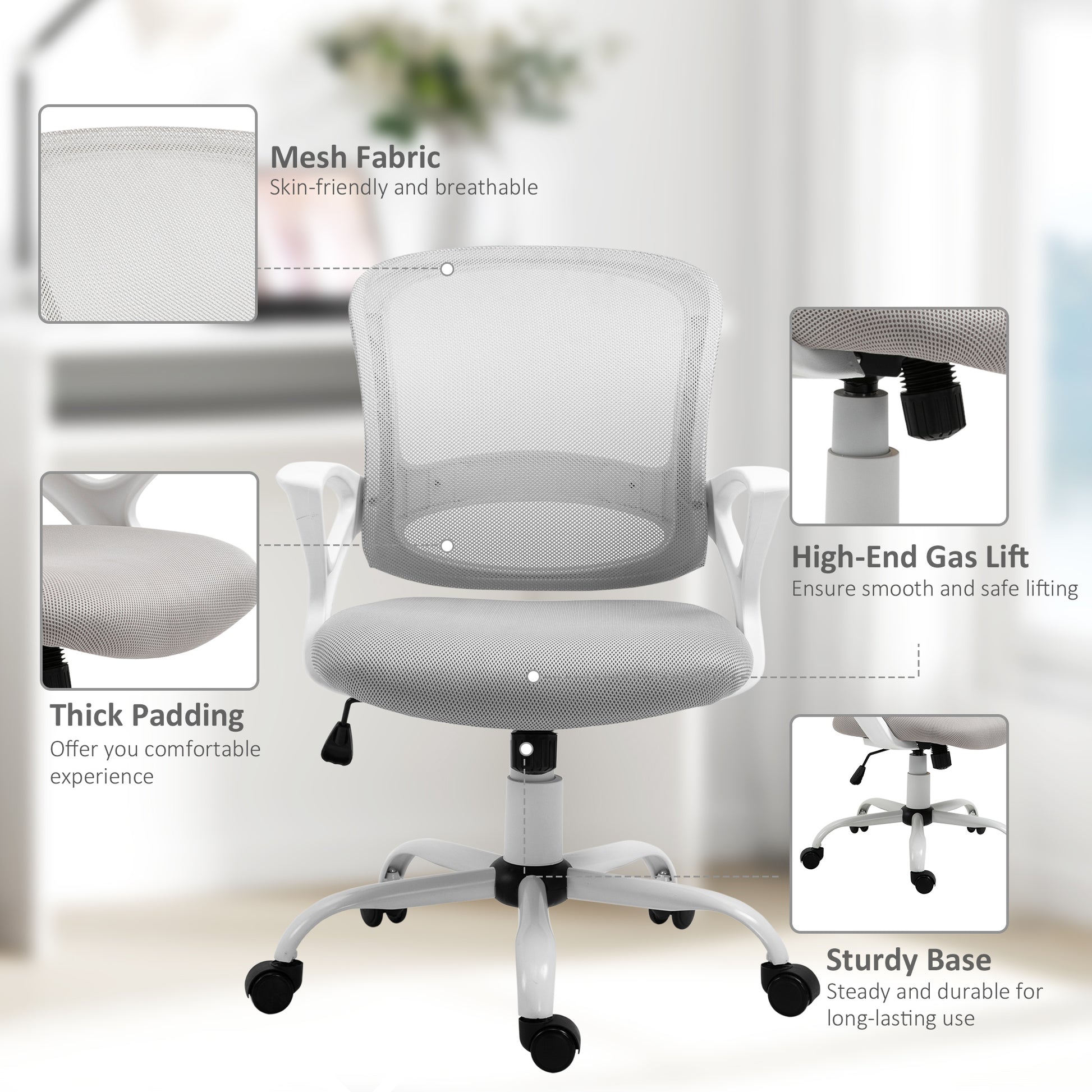 Home Office Chair and Computer Desk Set High Gloss White - Vinsetto image 6