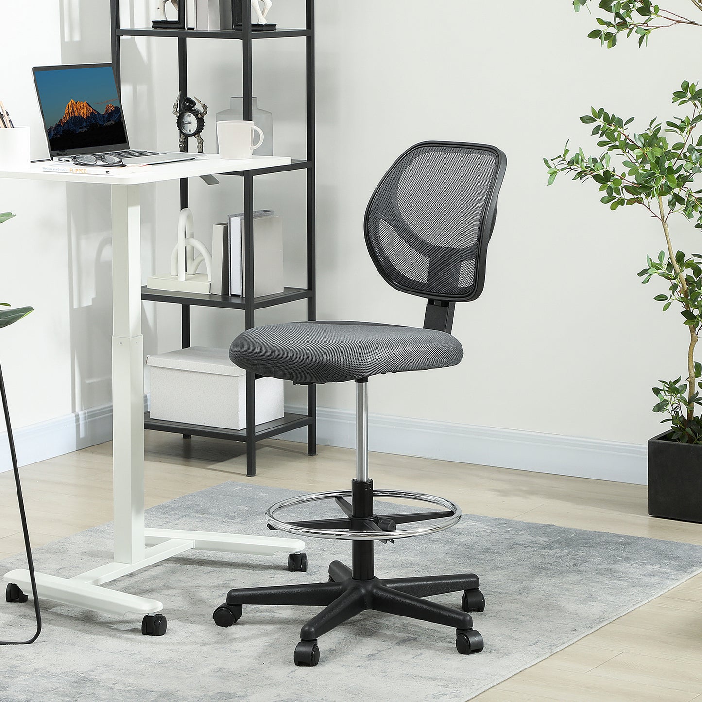 Ergonomic Mesh Standing Desk Chair Footrest Ring Seat - Vinsetto image 1