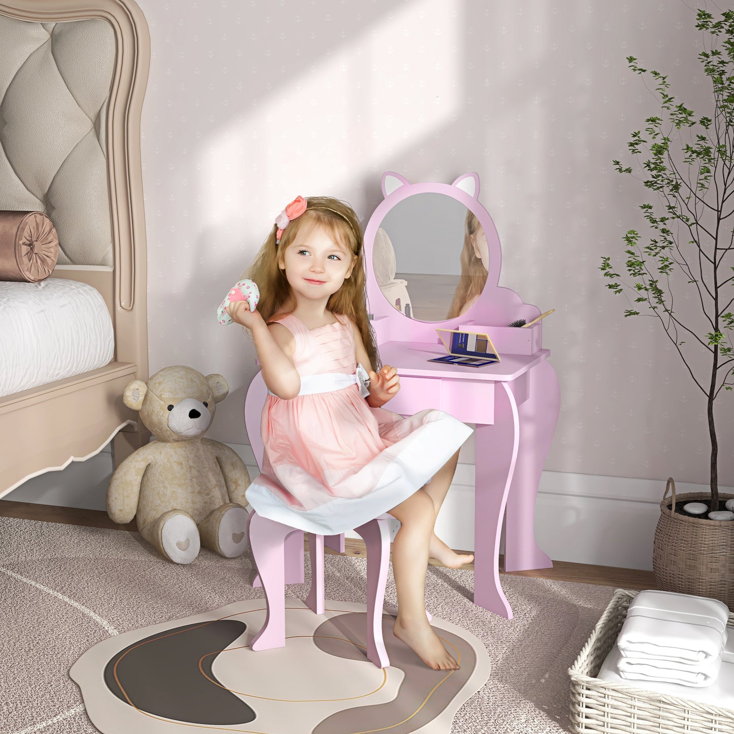 Kids Vanity Table Pink - Zonekiz image 1