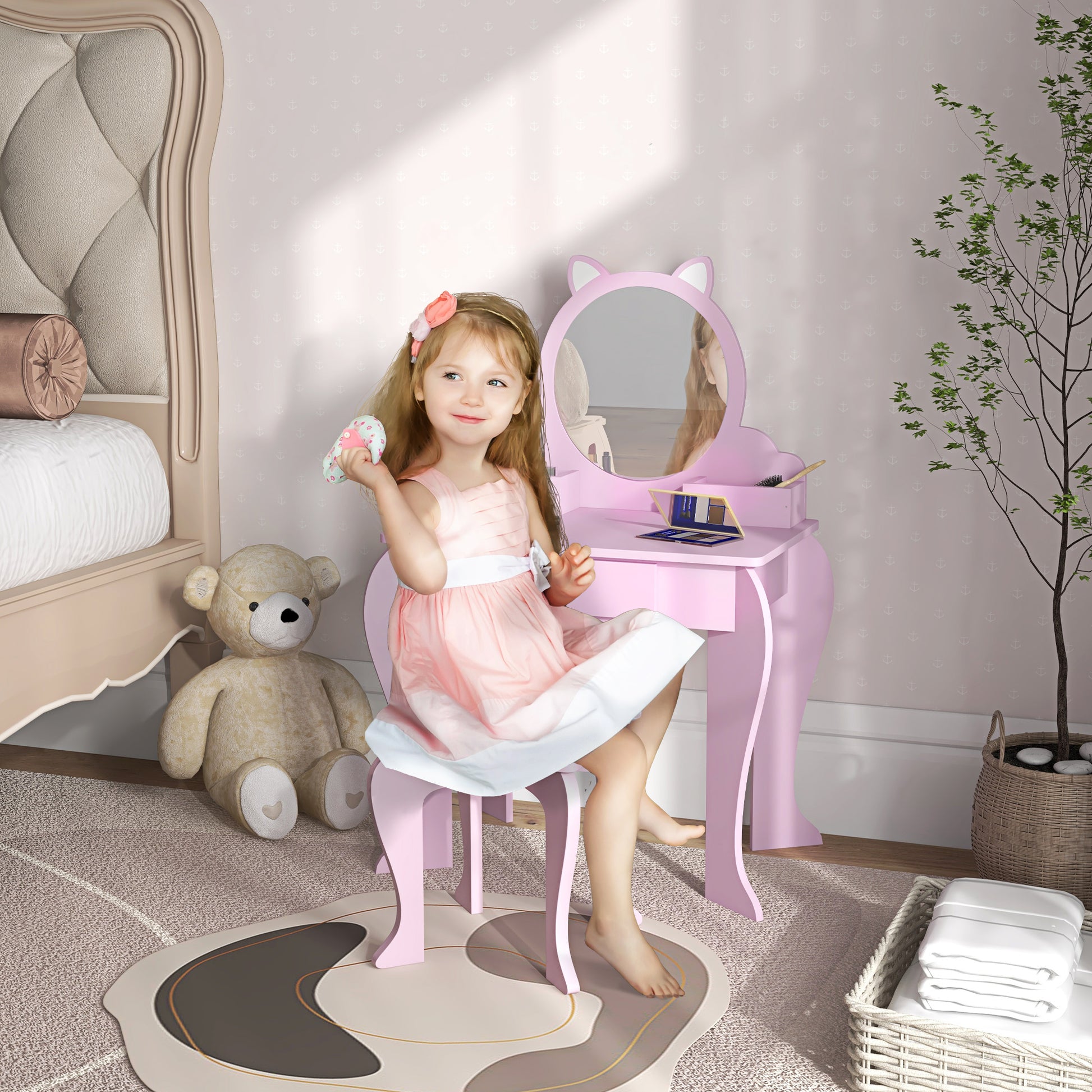Kids Vanity Table Pink - Zonekiz image 1
