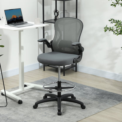 Draughtsman Chair with Flip up Armrests Charcoal Grey - Vinsetto image 1