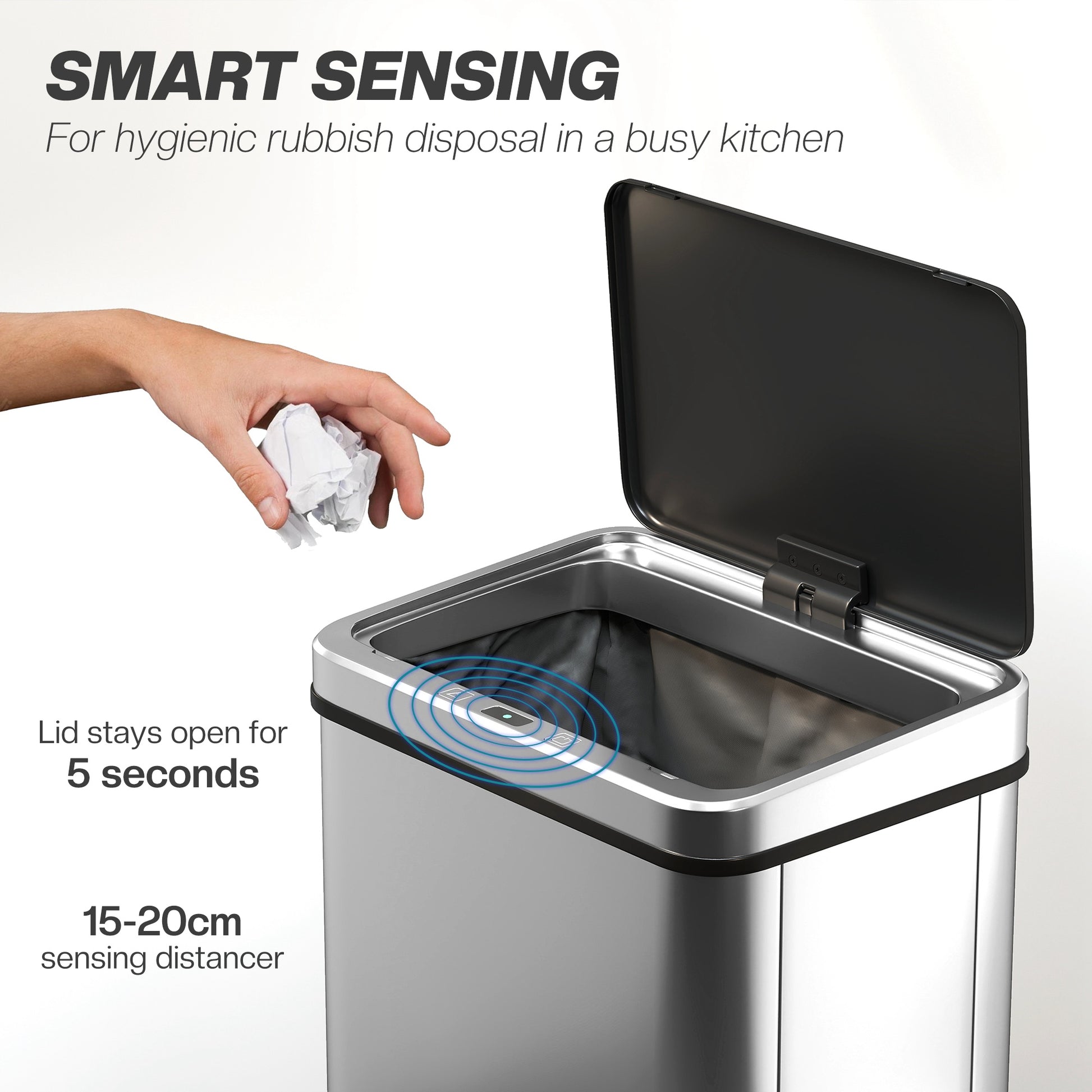 50L Sensor Bin with Quiet Soft-Close Lid - Silver Tone - HOMCOM image 3
