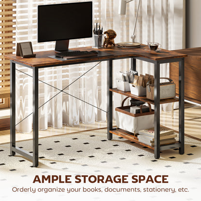 L Shaped Corner Computer Desk with Bookshelf, 120 x 73.2 x 75cm - Rustic Brown - HOMCOM image 4
