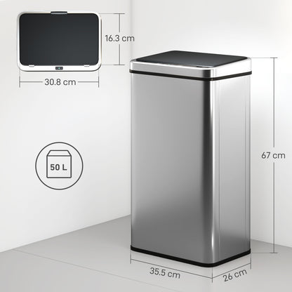 50L Sensor Bin with Quiet Soft-Close Lid - Silver Tone - HOMCOM image 2