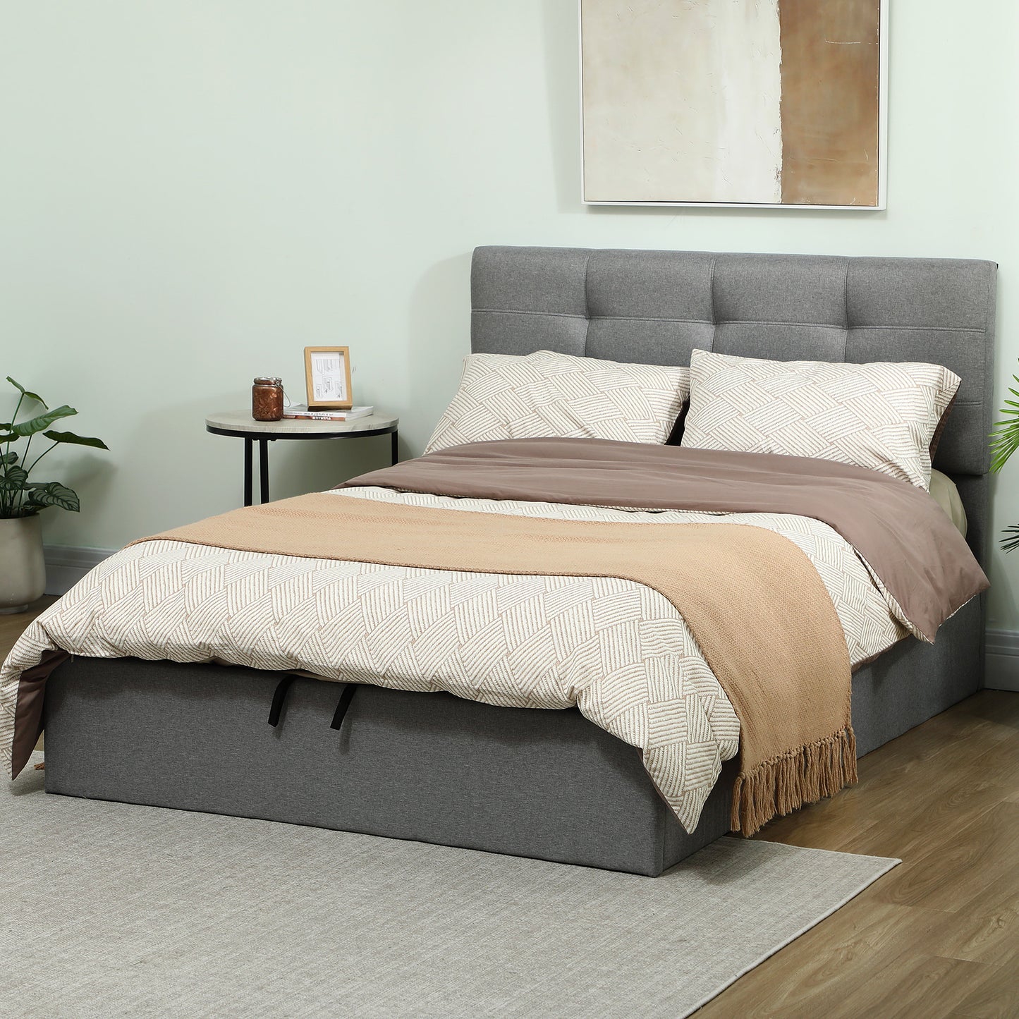 4ft 6" Double Ottoman Bed Gas Lift Storage Grey - Homcom image 7