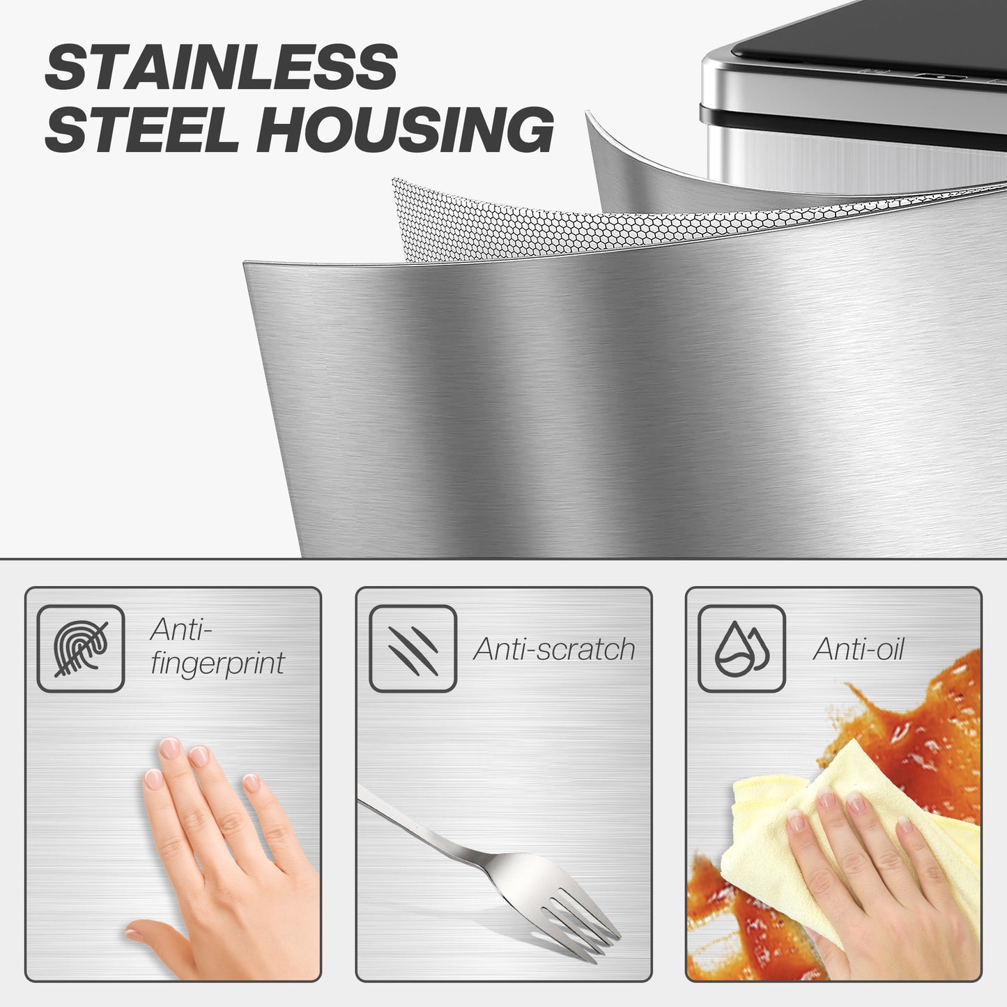 50L Sensor Bin with Quiet Soft-Close Lid - Silver Tone - HOMCOM image 5